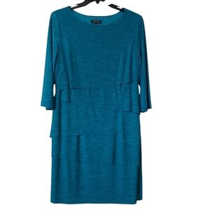 Tahari Arthur S. Levine Teal Blue Layered Dress Sheath 16 NWT 3/4 Sleeves
